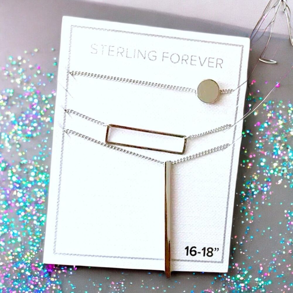 Sterling Forever Bar, Disk, Open Bar Drop Layered Necklace Silver NWT